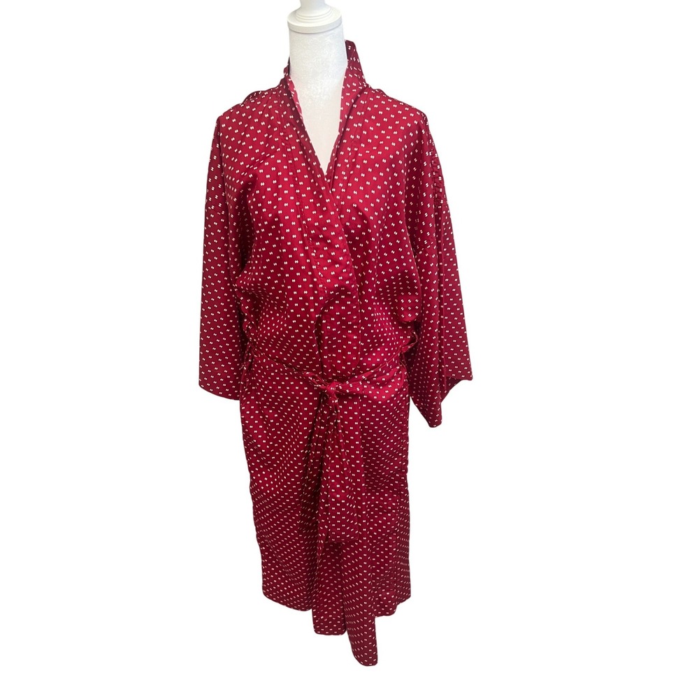 Vintage Halston Robe Kimono Red Logo Print Luxury Designer Old Money Loungewear